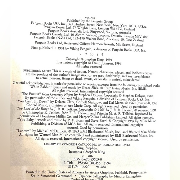 Stephen King Novel Insomnia Hard Cover Copy 1994 Horror Suspense Book - Picture 9 of 11